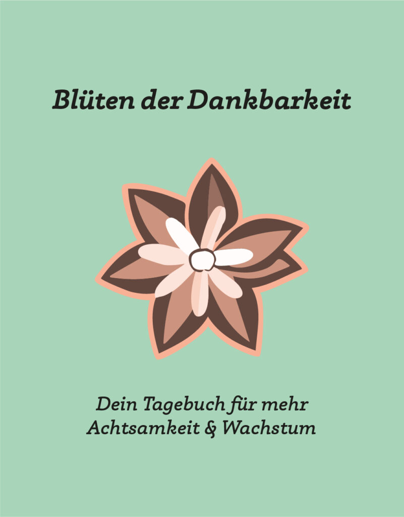 Bild des Covers vom geführten Dankbarkeitstagebuch mit dem Titel: "Blüten der Dankbarkeit - Dein Tagebuch für mehr Achtsamkeit & Wachstum"